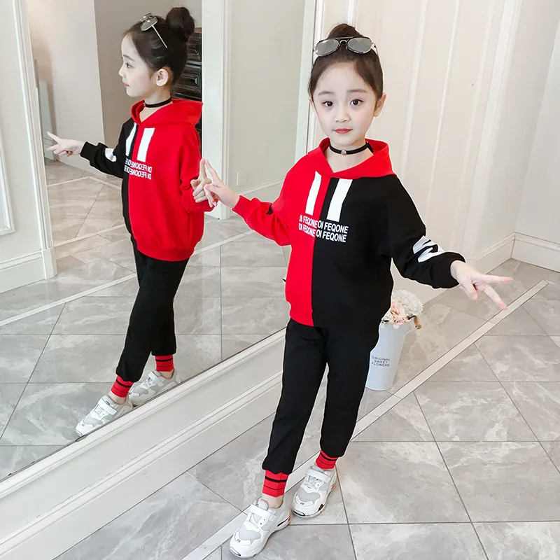 

2019 New Style Girls Spring And Autumn Set Korean-style Childrenswear Big Boy GIRL'S Western Style Lettered Mixed Colors Hooded