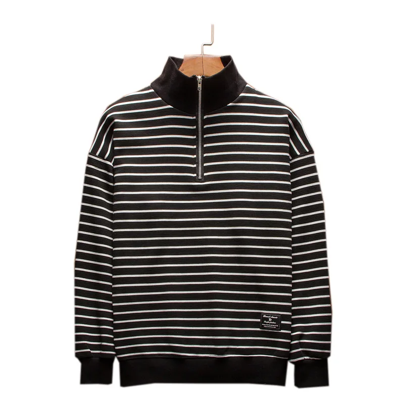 Мужские толстовки с воротником-стойкой в черно-белую полоску половина на молнии