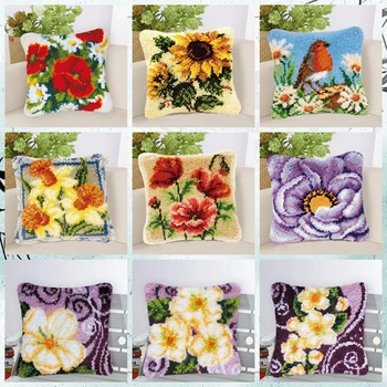 

3D Plant Series Segment Embroidery Pillow Flowers Latch Hook Kit Grass Coarse Wool Cross Stitch Latch Hook Carpet Embroidery DIY