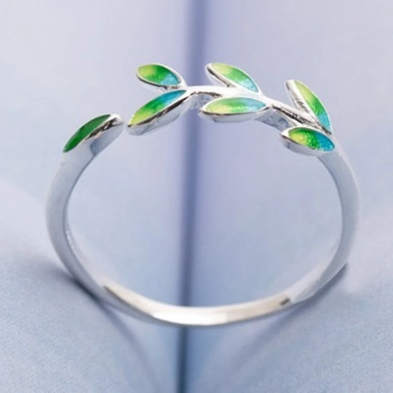 Эмалированные зеленые листья оливковой ветви, открытые кольца для женщин, креативные женские модные кольца с свежими листьями, ювелирные изделия