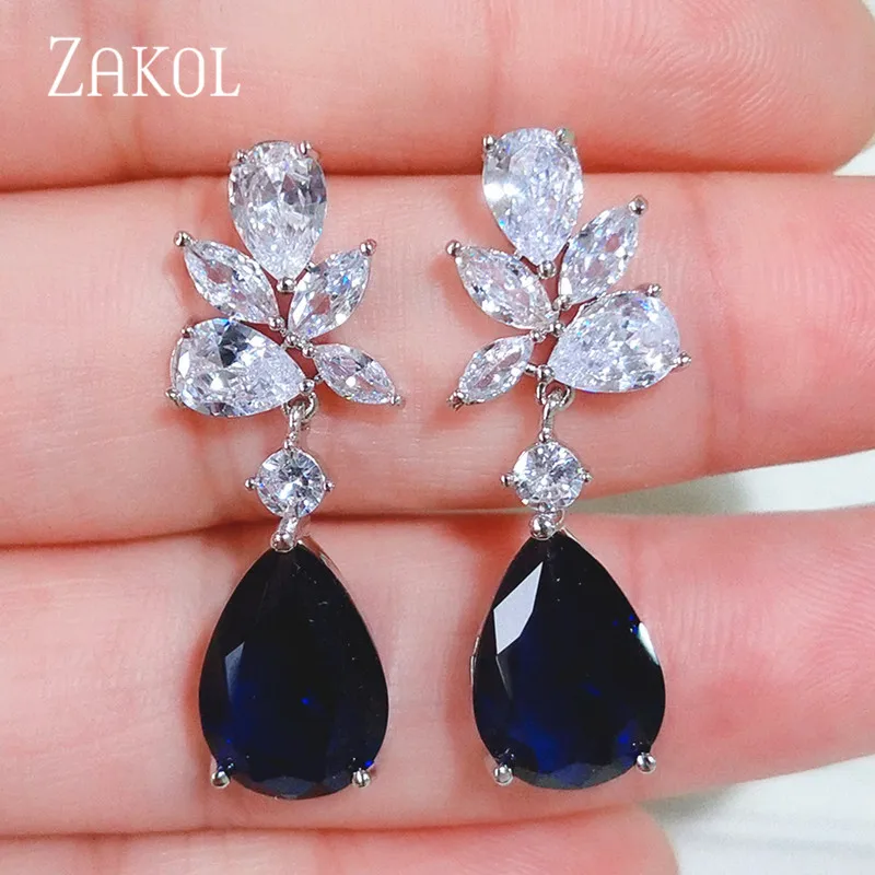 ZAKOL Romantic Bridal Wedding Accessories Jewelry Exquisite Cubic Zircon Dangle Drop Earrings With Rose Gold Color FSEP2196