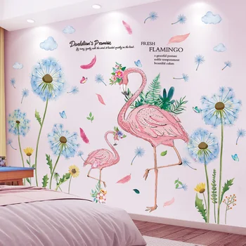 

[shijuekongjian] Blue Color Dandelions Flowers Wall Stickers DIY Flamingo Animal Wall Decals for Living Room Bedroom Decoration