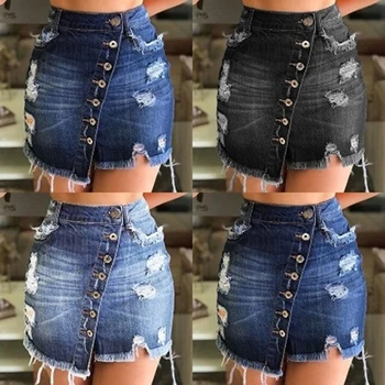 

Women Skirt Summer Fashion High Waist Ripped Denim Distressed Bodycon Pencil Mini Sexy New 2020 Jean Pack Hip Skirt