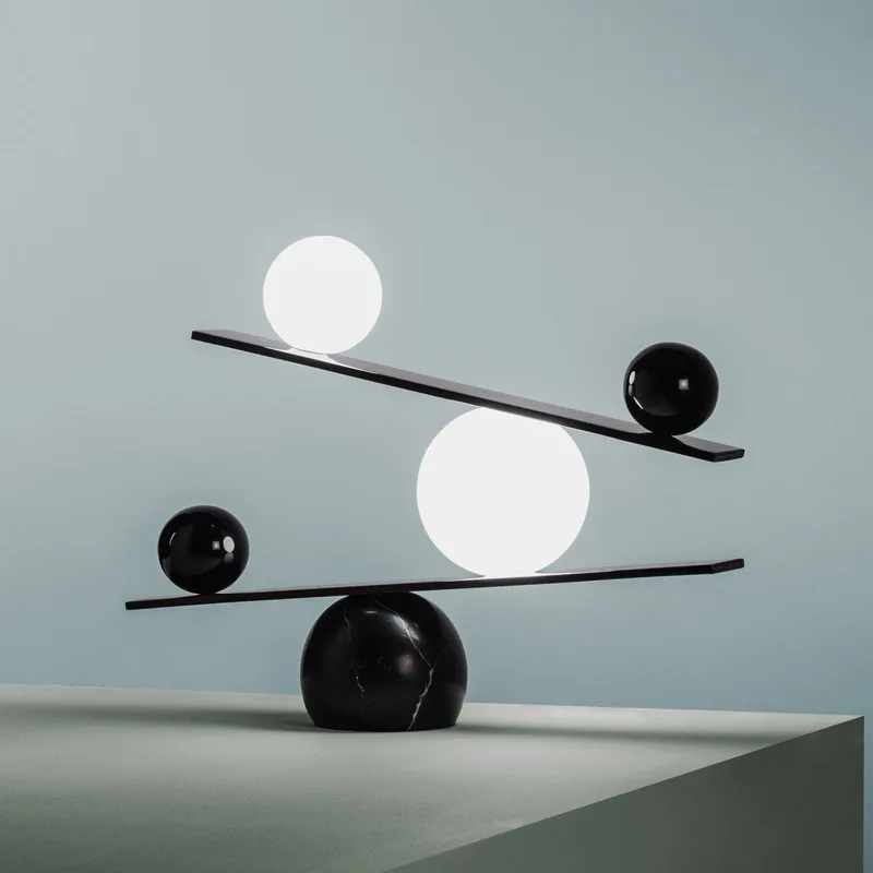 

Modern Simple Very Simple Balance Desk Lamp Hotel Marble Glass Ball Desk Lamp Exhibition Hall Study Room Bedroom Decoration Lamp