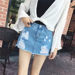Весна лето джинсовые повседневные женские шорты 2019 Высокая талия джинсы шорты юбка хлопок отверстия мини-юбка-шорты корейский Pantalon Femme