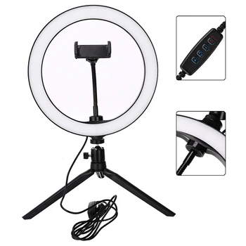 

12W Dimmable 10'' inch Selfie LED Ring Light Lamp with Tripod Stand Photo Video Portable Studio Camera Phone Studio for Youtube