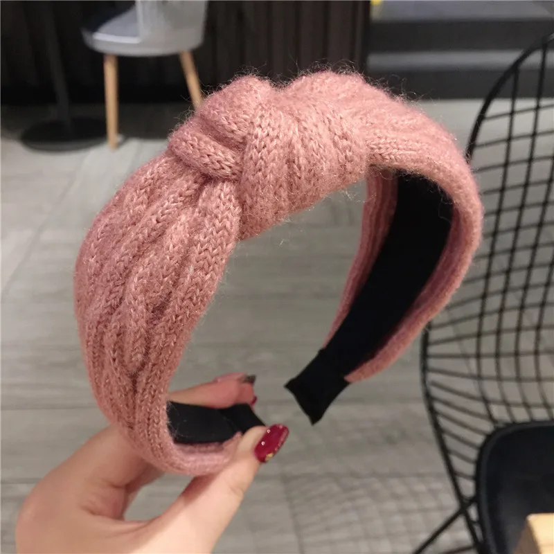 Pink Зимние женские шерстяные аксессуары для волос норковые Волосы средней длины завязанные одноцветные повязки на голову головные уборы для девушек - Цвет: Pink