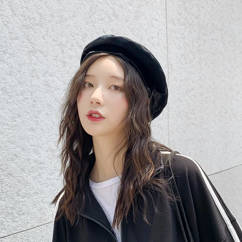 

PU Leather Winter Beret Hats Women Female Artist Painter Soft Berets for Winter Western Style Kitted Octagonal cap Beret Hats