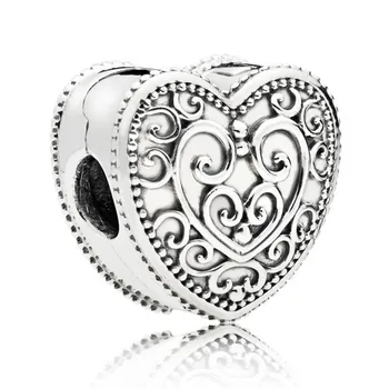 

Original Heraldic Lace Enchanted Heart Clip Lock Stopper Beads Fit 925 Sterling Silver Charm Bracelet Bangle Diy Jewelry