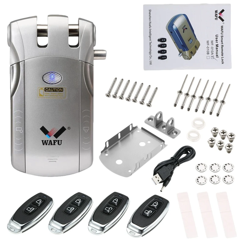 

Wafu Wf-010 Wireless Electronic Door Lock Keyless Invisible Intelligent Lock With Press Locked&Unlock Button 4 Remote Control Ke