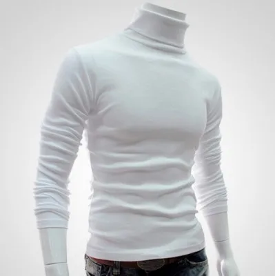 Мужской пуловер, водолазка, Осень-зима, мужской свитер, приталенный, легкий, длинный рукав, Мужской Повседневный шерстяной вязаный пуловер, Homme - Цвет: white
