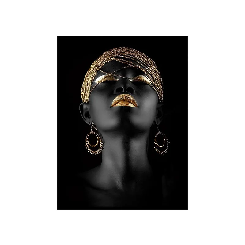 Африканская Женская художественная краска ing сексуальные Золотые губы декоративные картины гостиной коридора Висячие безрамные рисунок на холсте по номеру - Цвет: 1
