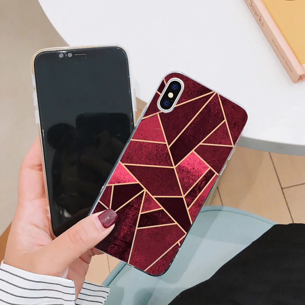 

geometric phone case coque for Iphone 11 Pro Max 5 5S SE 6 6S Plus soft flower Trendy Phone Cover For Iphone 7 8 Plus X XS Max