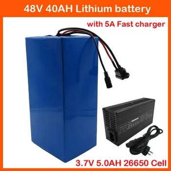 

2000W 48V 40AH Electric bike Lithium battery akku 48 V 30AH 50AH Li-ion Ebike 26650 battery pack 50A BMS + 54.6V 5A Fast Charger