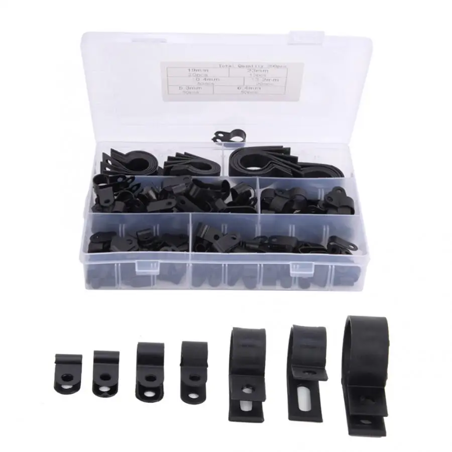 200Pcs R Type P Type Cable Clamps Plastic Nylon Wire Clip Assortment Kit Tool Fastener Cable