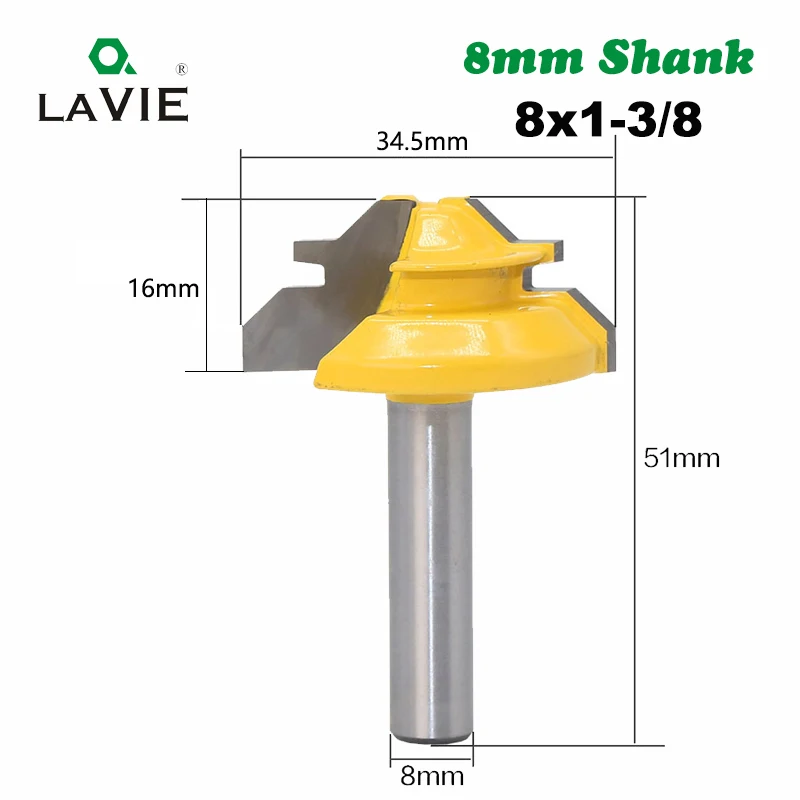 LA VIE 1 мм шт. 8 мм хвостовик 45 градусов замок Miter фреза 1/2 наличии Средний замок Miter фрезерный бит резьба по дереву шип нож MC02010