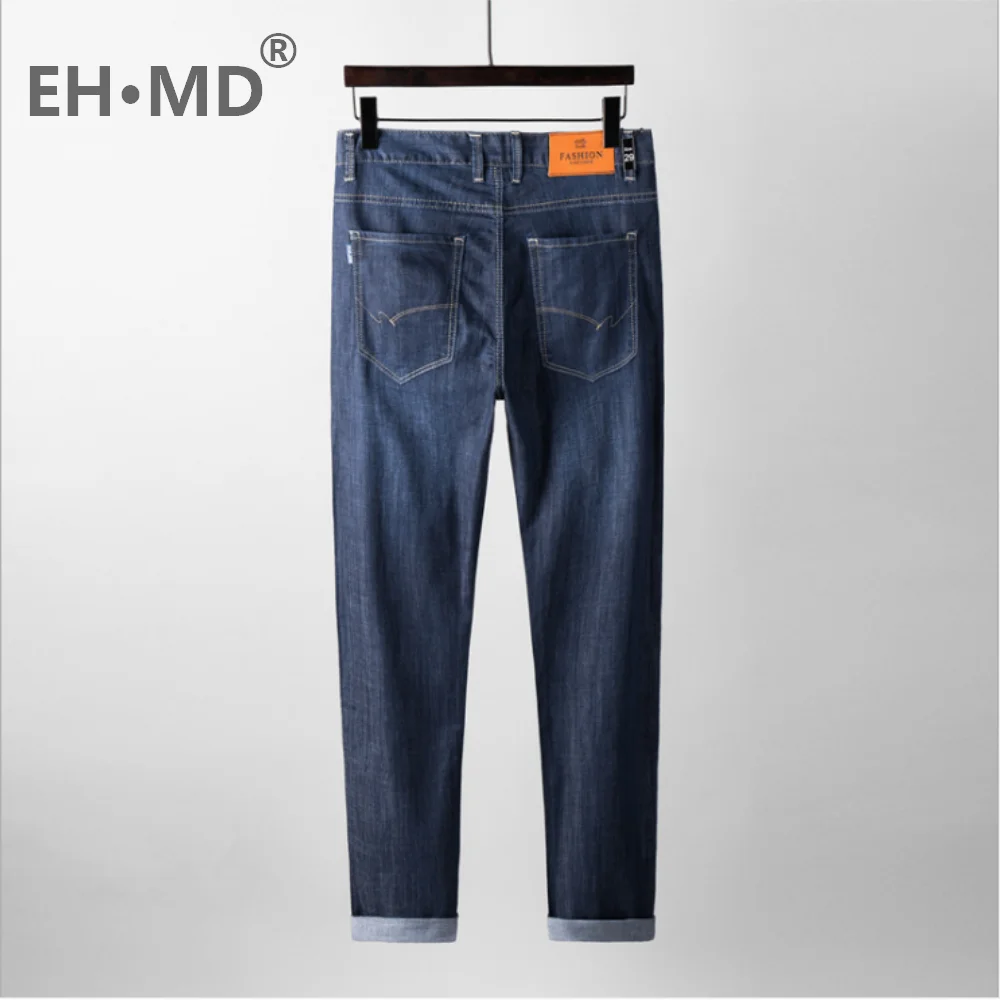 EH·MD® Pure Color Warm Jeans Men Slim Fit Fall Winter High-end Retro Bleached Business Straight Pants Men's Office Workers New22