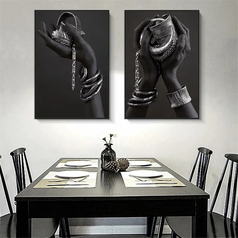 Черный руках Серебряные ювелирные изделия настенные художественные плакаты и