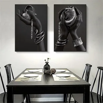 

Black Hands Holding Silver Jewelry Wall Art Posters And Prints Modern African Art Canvas Paintings Home Wall Decorative Pictures