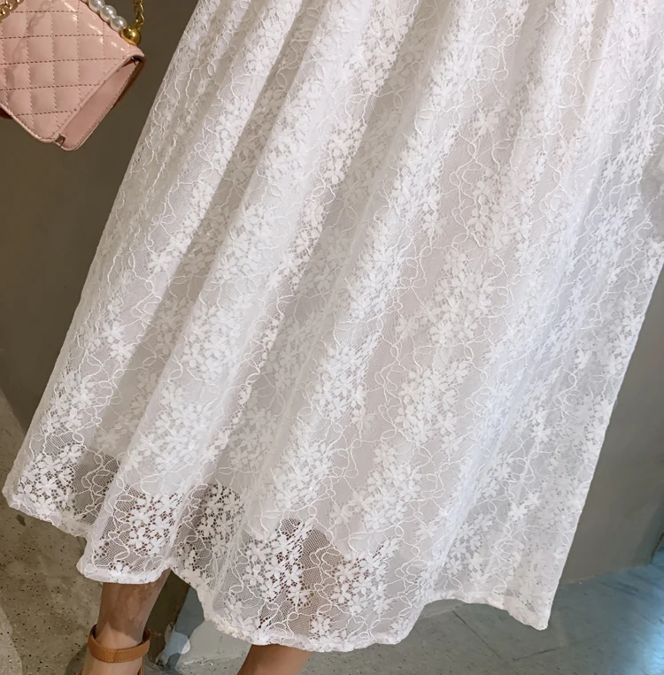 Spring Autumn Maternity Clothes Large Size Long Flare Sleeve Peter Pan Collar Pregnant Women Lace Dress Sweet Empire Dress
