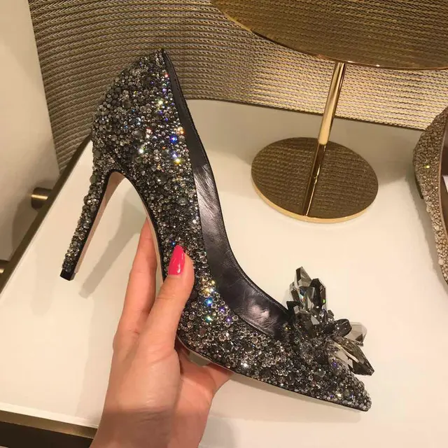 2022 Newest  Cinderella Shoes Rhinestone High Heels Women Pumps Pointed toe Woman Crystal Party Wedding Shoes 5cm/7cm/9cm 5