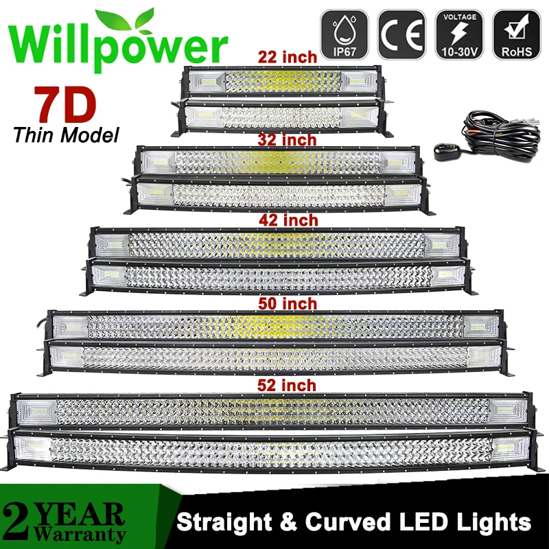 22 32 42 50 52 ''Pollici Dritto Curvo Led Light Bar Spot Flood Led Car Lights Offroad Driving Fendinebbia Camion 4X4 Atv Utv 12V 24V