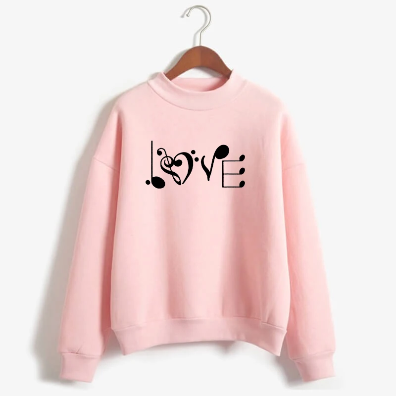 Love Music Heart Hoodies Women Lover Gift Sweatshirts Femmes Sweet Long Sleeve Winter Autumn Plus size Tops | Женская одежда