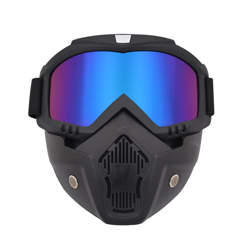 Black Blue Winter Windproof Ski Goggles with Removable Mask Outdoor HD UV400 Skiing Snowmobile Eyewear Men Women Snowboard Glasses Gafas - Color: Black Blue