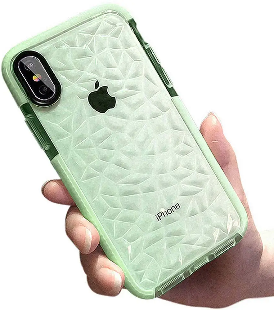Чехол для iPhone 11 Pro XS Max XR 8 7 Plus, кристально чистый тонкий чехол из мягкого ТПУ с 3D алмазным узором - Цвет: Green