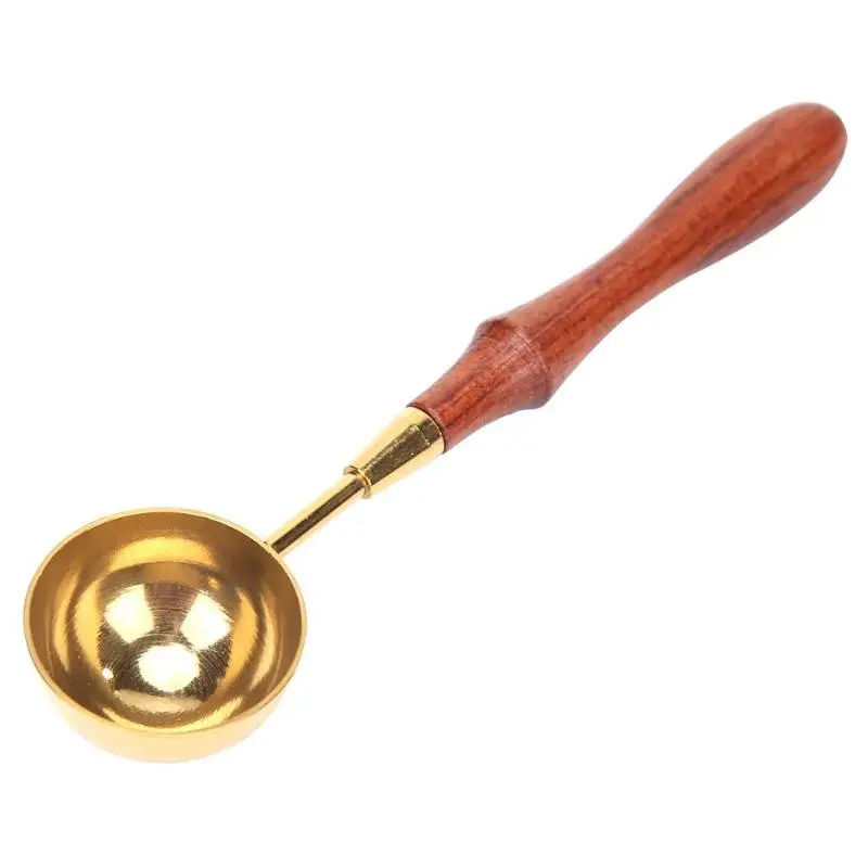 

Metal Brass Lacquer Spoon Durable Sealing Wax Spoon with Wooden Long Handle Stamp Wax Melting Furnace Pot Firing Tool