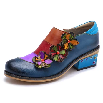 

Iliyah Bohemian Stylish Pumps Women Shoes Woman Floral Genuine Leather Zip Retro Casual Women Oxfords Brogue Shoes Block Heels