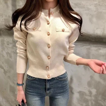 Lucyever Fashion Women Cardigan Sweater Spring Knitted Long Sleeve Short Coat Casual Single Breasted Korean Slim Chic Ladies Top 8