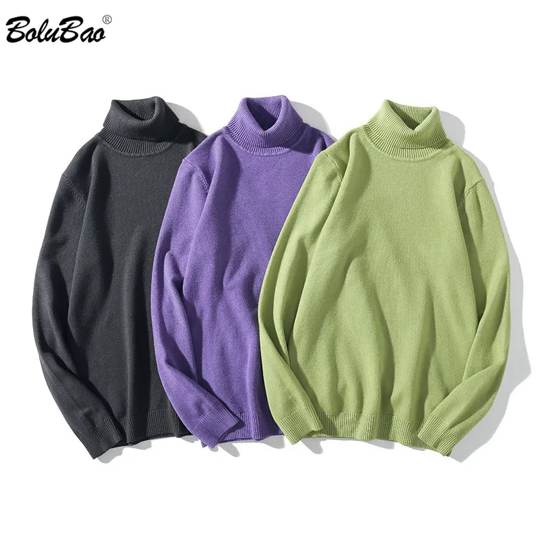 

BOLUBAO Male Solid Sweaters Autumn Winter Brand Men Slim Long Sleeve Pullover Sweater High Collar Sweater Men's Clothing