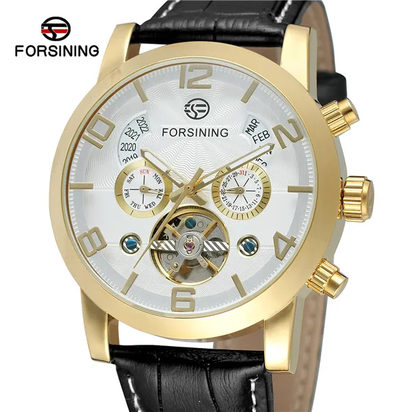 Forsining натуральная кожа год месяц Мода дисплей Tourbillon механические часы лучший бренд класса люкс военные Автоматические наручные часы - Цвет: 6