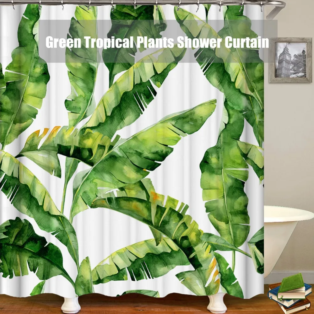 Зеленые тропические растения, водостойкая занавеска для душа из полиэфирного волокна, занавеска для душа с принтом листьев, занавески для ванной, занавески для душа