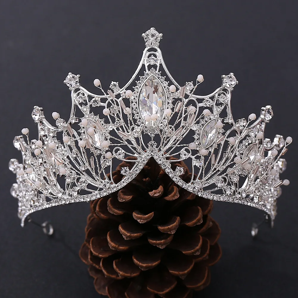 Silver Color Crowns and Tiaras Hair Accessories For Women Wedding Accessories Crown For Bridal Crystal Rhinestone Diadema Tiara jewelry accessories hair accessory hair headdress bridal headwear hair band crown