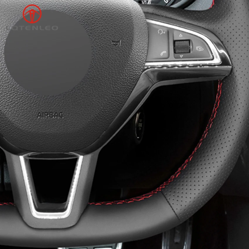 LQTENLEO черная искусственная кожа чехол на руль для Skoda Octavia RS Citigo Fabia Scala Karoq Kodiaq Citijet Superb