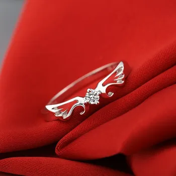 

Women Diamond Ring Angel Wings 18K Solid White Gold Genuine Natural Diamond 0.06CT SI/H Wedding Band Engagment Ring