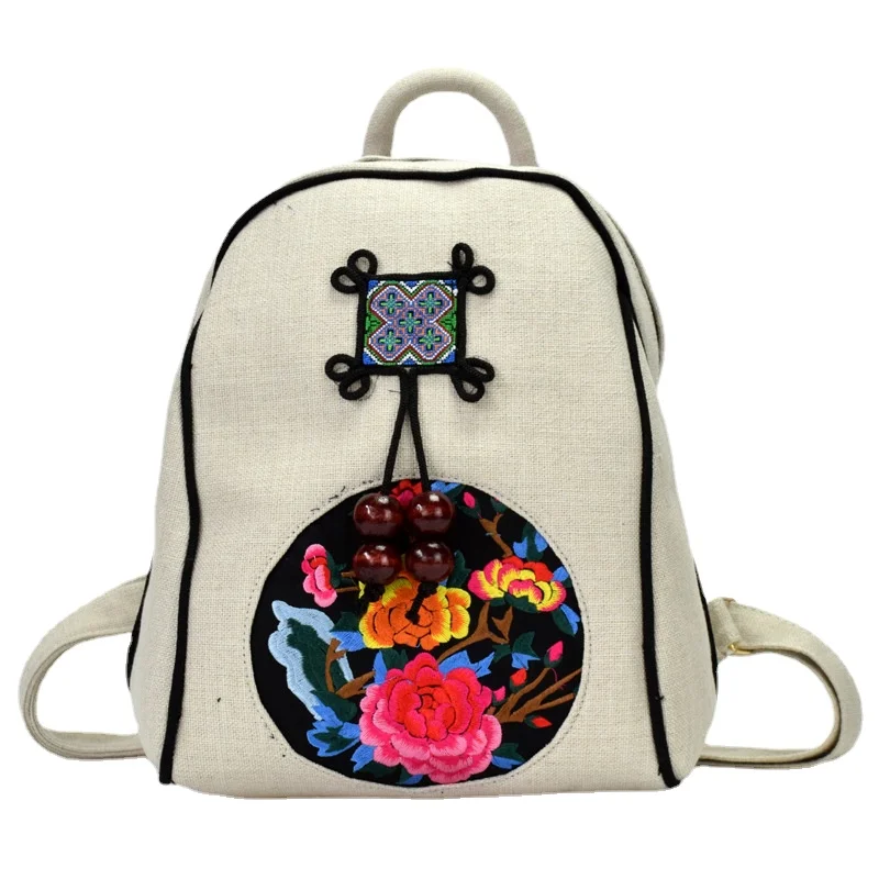 

Mini Canvas Backpack Women Vintage Flower Embroidered Handmade Mochila Teenager Girls Retro Travel Linen Shoulders Bag Rucksack