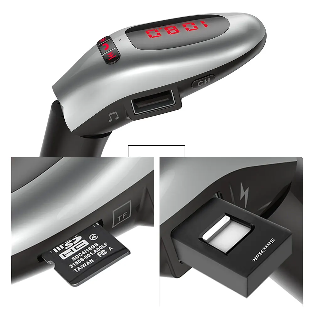 Портативный fm-адаптер передатчик Bluetooth MP3 1,2 дюйма черный+ серебристый USB зарядное устройство fm-передатчик автомобильный fm-передатчик умный