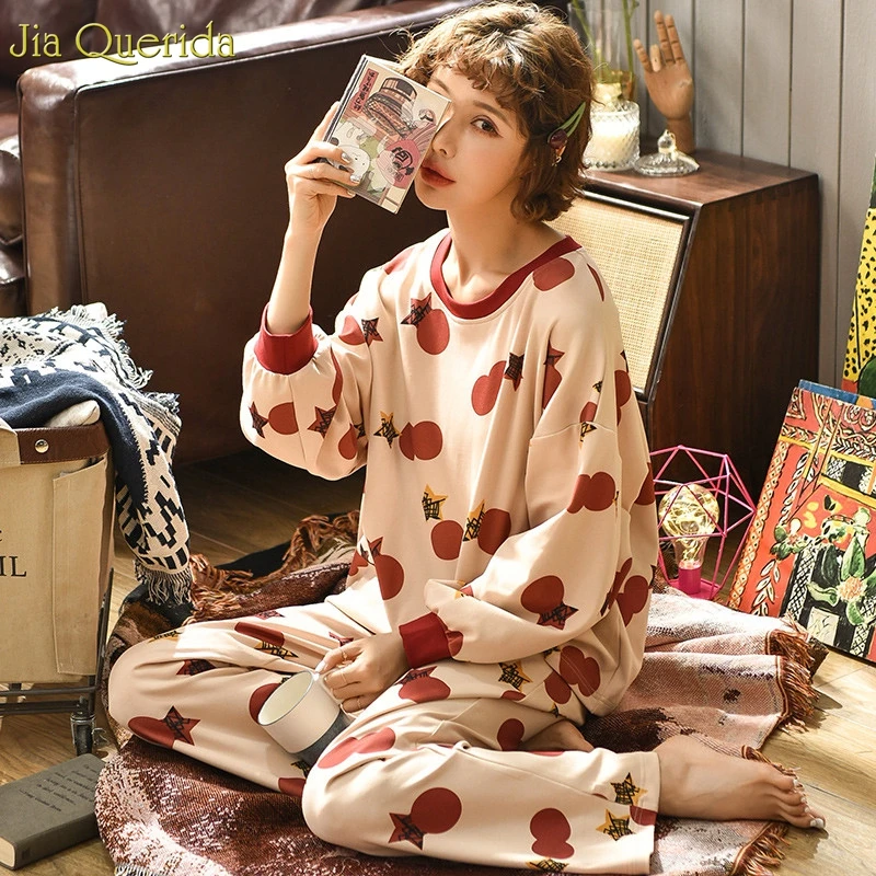 Loungewear женское хлопковое каваи белье больших размеров для девочек-студенток, спальные костюмы, штаны с длинными рукавами, модные женские пижамы в Корейском стиле - Цвет: 2279