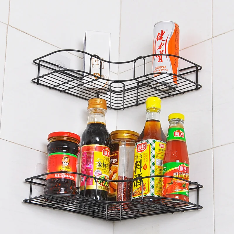 Угловой каркас для ванной комнаты, установка для ванной, железный кухонный стеллаж, угловой штатив с 2 прозрачный крючок