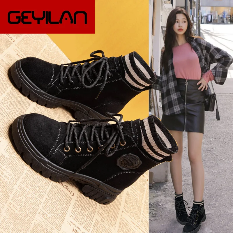 

Ankle Martin Boots Women Lace Up Boots Platfrom Suede Leather Height Increasing Booties Female Winter Warm Plush Shoes