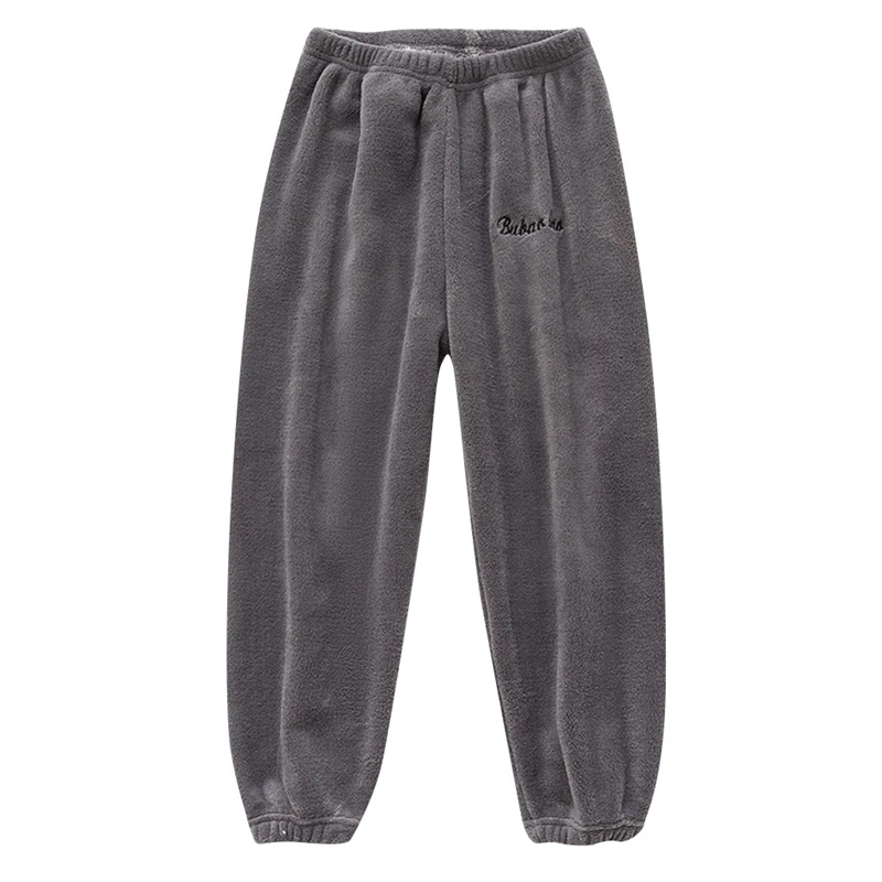 D. tudlo/Детские фланелевые брюки для мальчиков и девочек зимние теплые штаны из плотного флиса однотонная Повседневная Свободная Домашняя одежда с надписями для девочек - Цвет: Gray