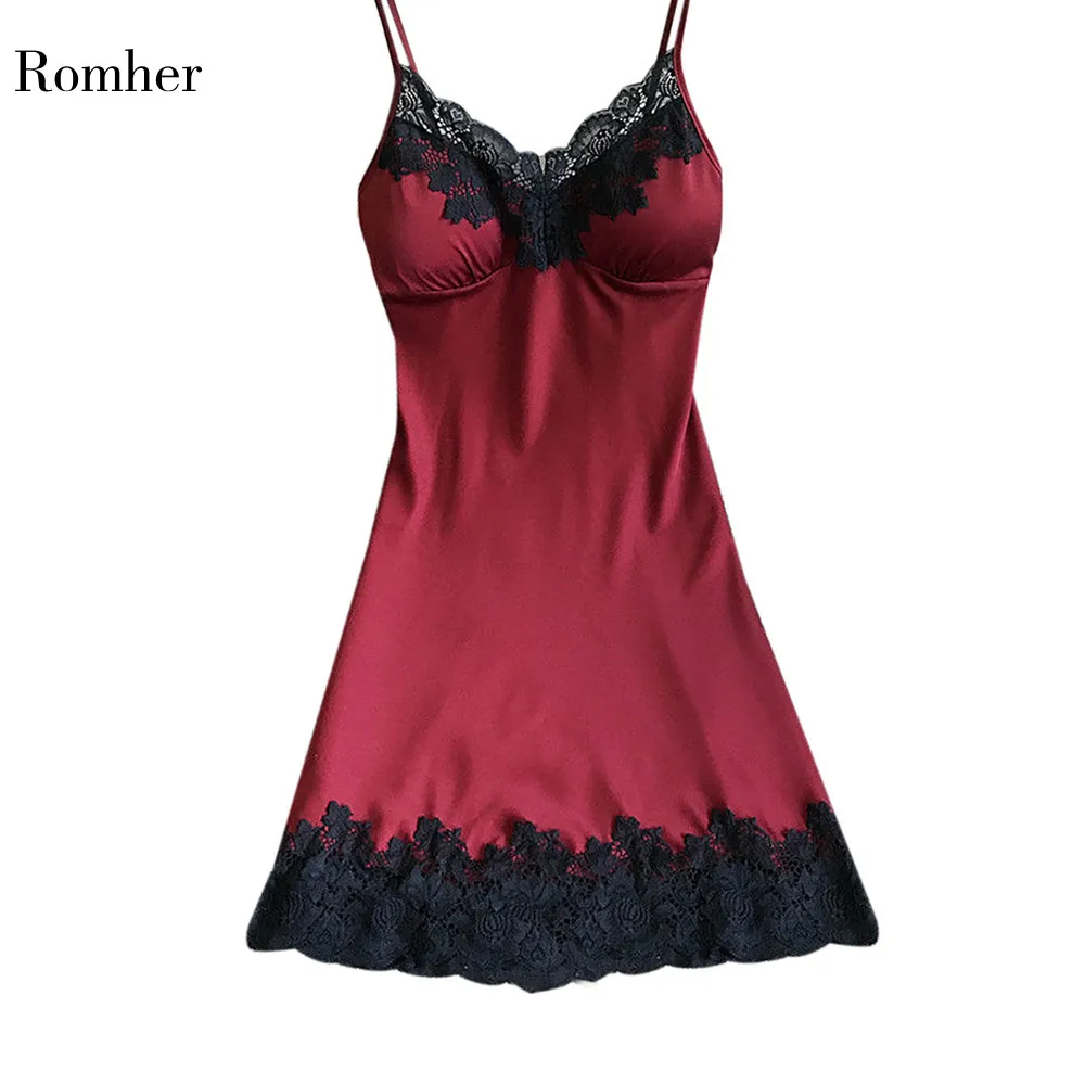 

New Plus Size Satin Sleepwear Women Ladies Nightwear Nightdress Sexy Lingerie with Chest Pads Valentine's Day Gift Hot Sale