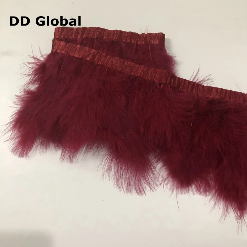 wine red DD global 2 метра мятный зеленый крашенный шелк «Марабу» отделка 15-20 см Ширина Перья Кружева Планки украшения для рождественской вечеринки Карнавал Плюм - Цвет: wine red