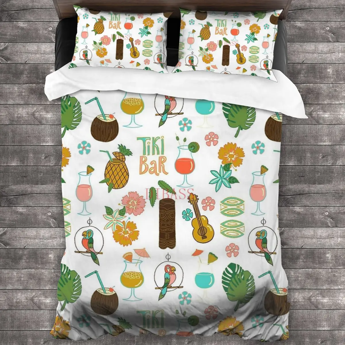 Tiki Bar Lounge 100%Pure Cotton Comforter Set with 2 Pillowcase Soft Microfiber Duvet Cover Bedding Sets Bed | Дом и сад