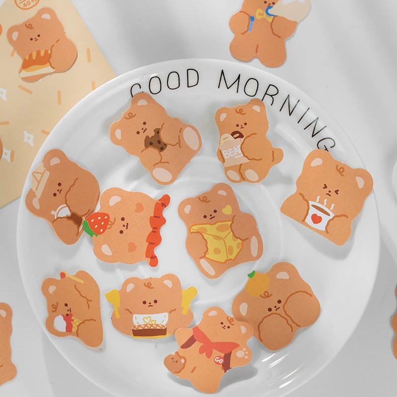40 unids/pack lindo oso diario cuarderno de recortes con pegatinas decorativas palo etiqueta pegatinas de papel para álbum y diario