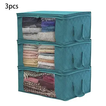 

3Pcs Portable Non-Woven Save Space Foldable Clothes Organizer Home Storage Box Quilt Storage Bag Quilt Bag Holder Organizer