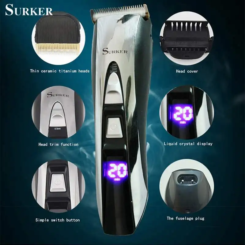 

Rechargeable Electric Hair Trimmers EU Plug Quiet LED Display Electric Fader Hair Clipper Cutting Machine For Men